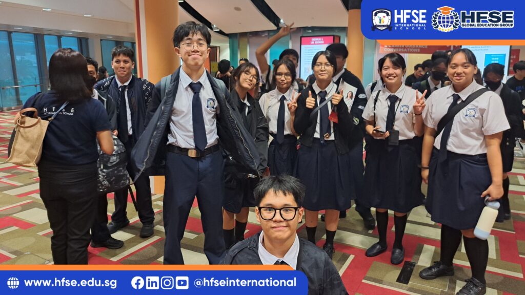 Students smiling and posing for a group photo.