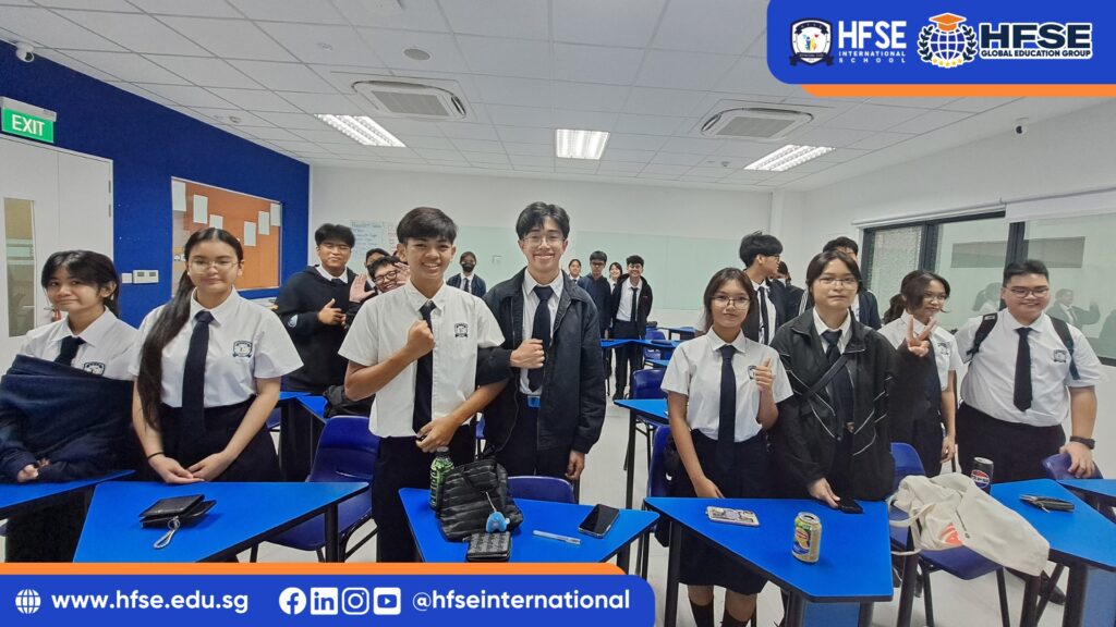 A group of secondary students in Singapore posing for a group picture