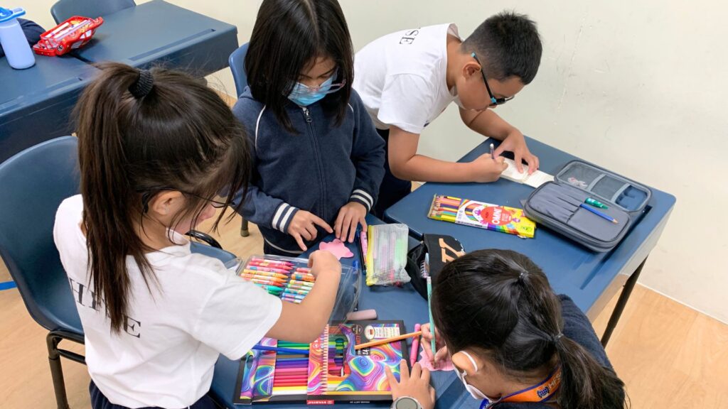 Primary students in Singapore doing Arts and Crafts.